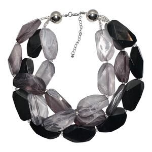 Bold Black & Smoky Purple Faceted Beaded Statement Necklace